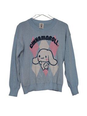 Sanrio Cinnamoroll Argyle Sweater Womens Size Medium Blue Long Sleeve Knit